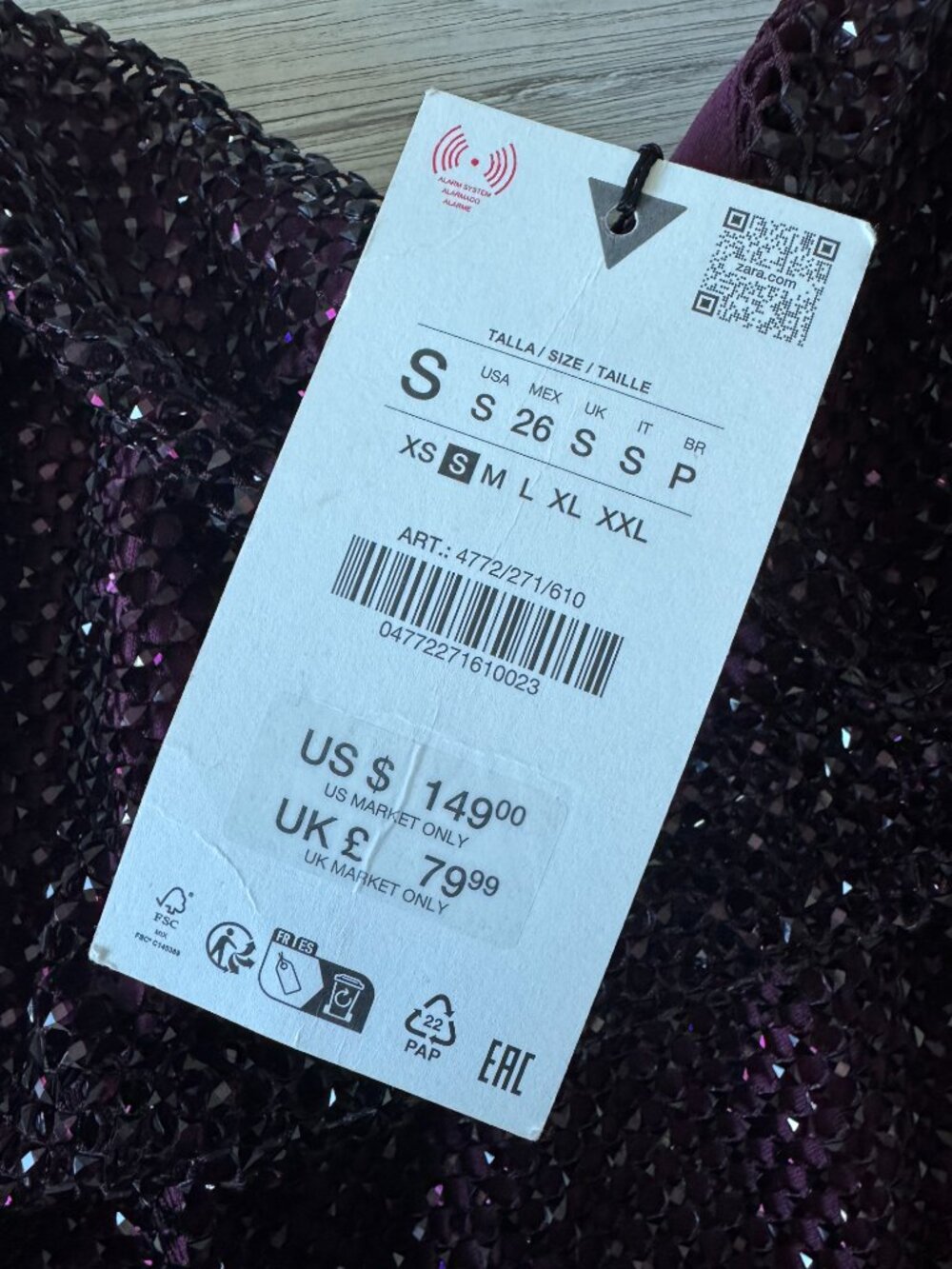ZARA Sequin Strapless Mini Dress | Sweetheart Neck | Aubergine | NWT | Size S - Picture 11 of 14